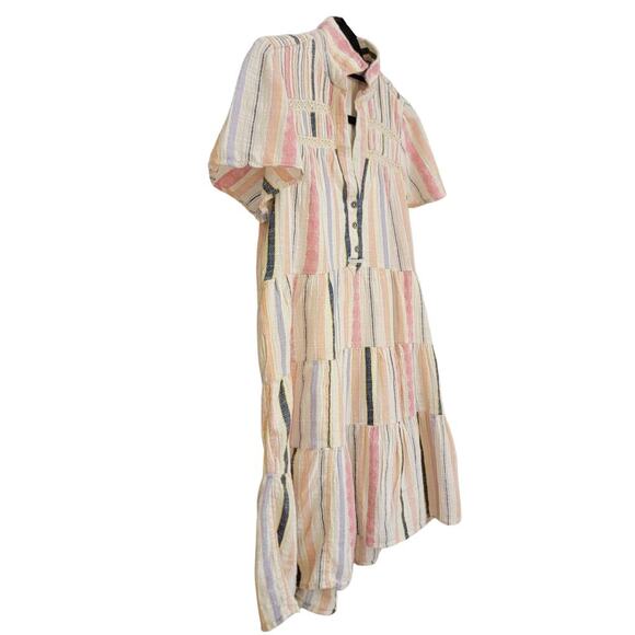 ANTHROPOLOGIE Short Sleeve Georgina Tiered Striped Shirt Dress Womens (M-Petite) - Picture 15 of 15